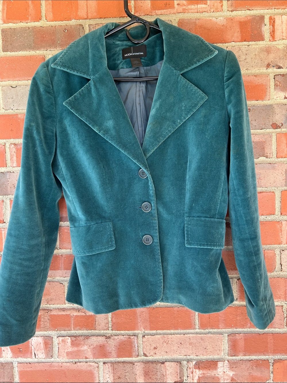 Vintage Y2K Moda International Teal Velvet Blazer Jacket